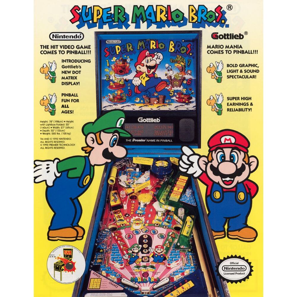 Super Mario Bros Pinball Flyer 1992 Original Retro Artwork 8.5" x 11"
